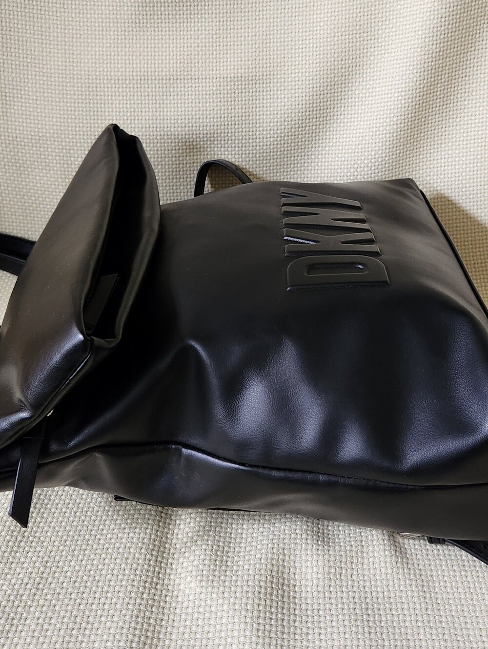 DKNY Tilly Foldover Backpack Black Faux Leather Debossed Logo Medium EUC - Picture 8 of 16
